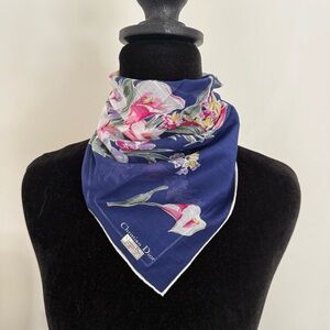 Dior Navy Blue Floral Silk Scarf